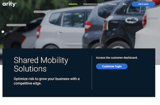 A screenshot of Arity's Shared Mobility product page.