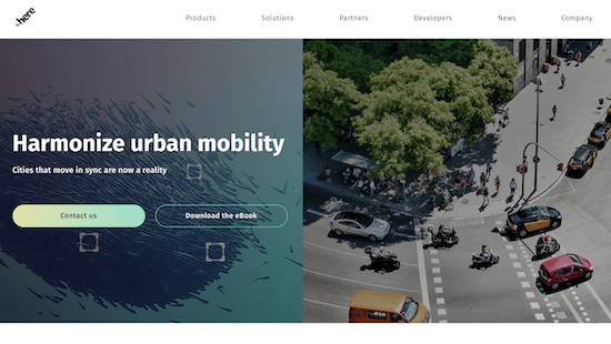 A screenshot of the HERE Maps website.