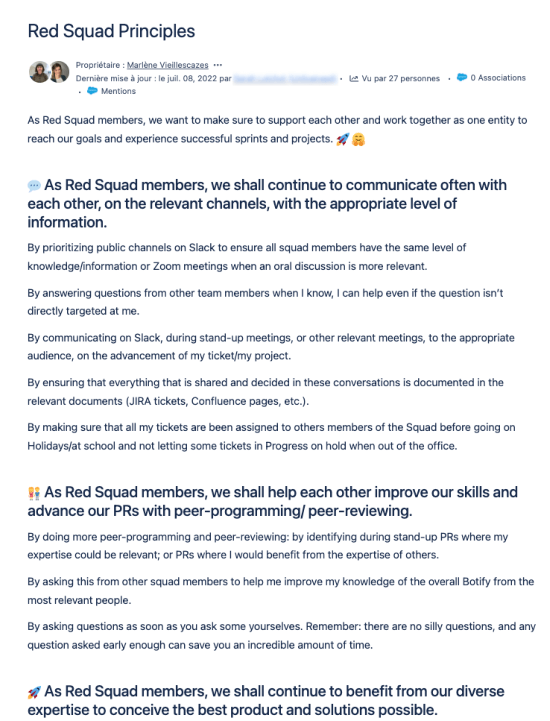 A screenshot of the Red Squad's Principles, a document that includes a list of guidelines like "we shall continue to communicate often with each other, on the relevant channels, with the appropriate level of information."