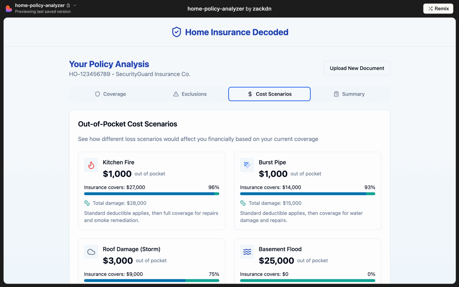 A screenshot of a policy analysis broken down in simple categories.