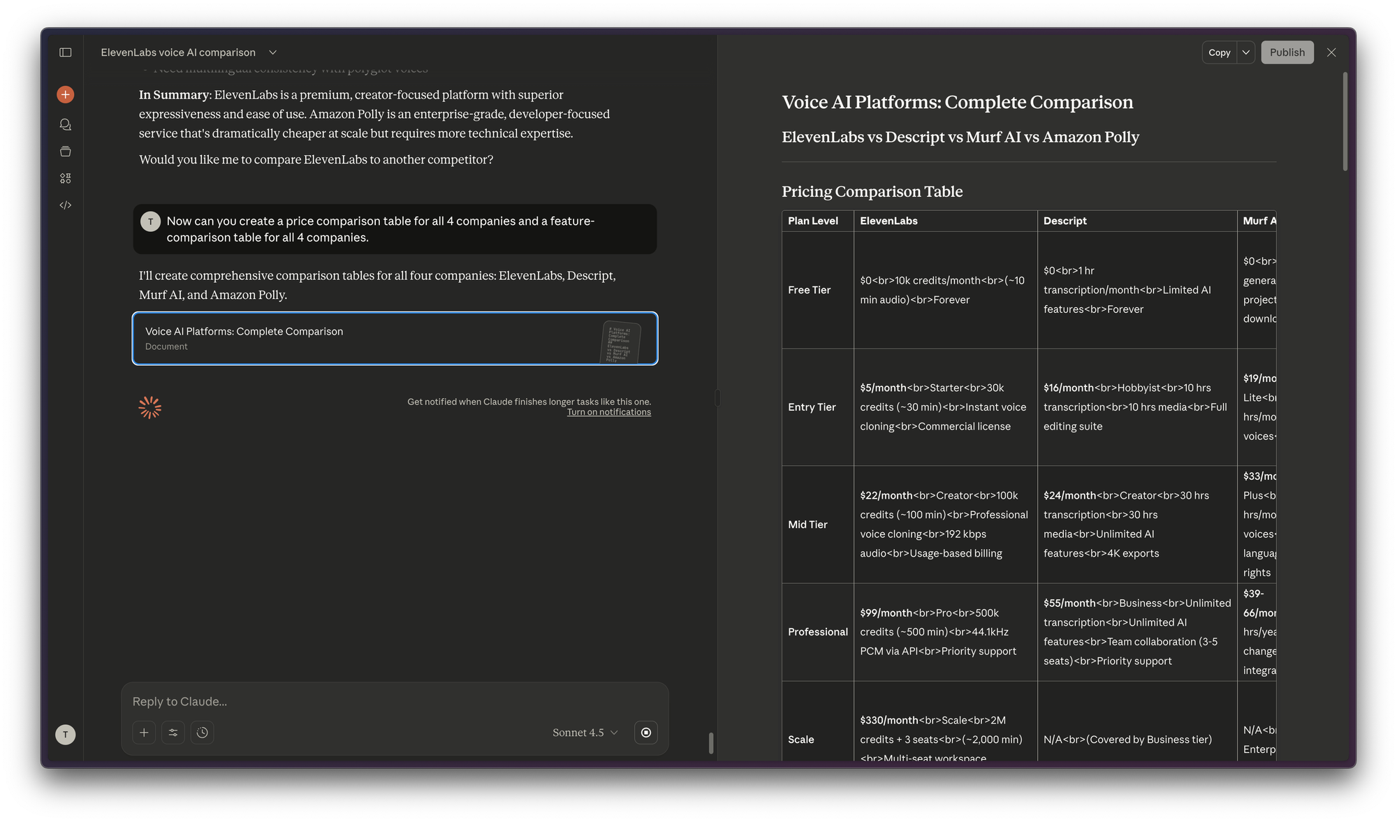 A screenshot of Claude in the browser working away at building a price comparison table on the right.