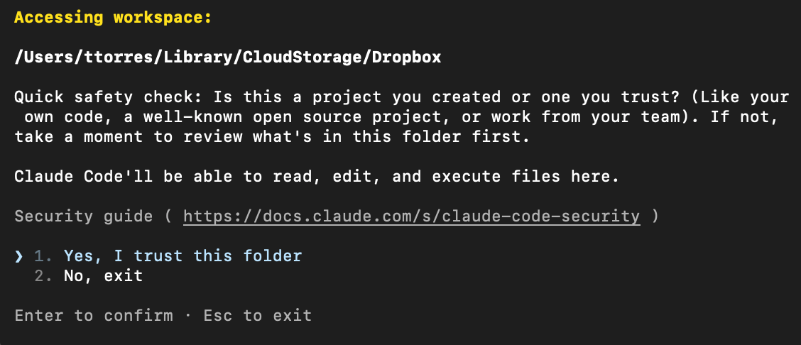A screenshot of Claude asking for permission to access all of the content in my Dropbox folder.