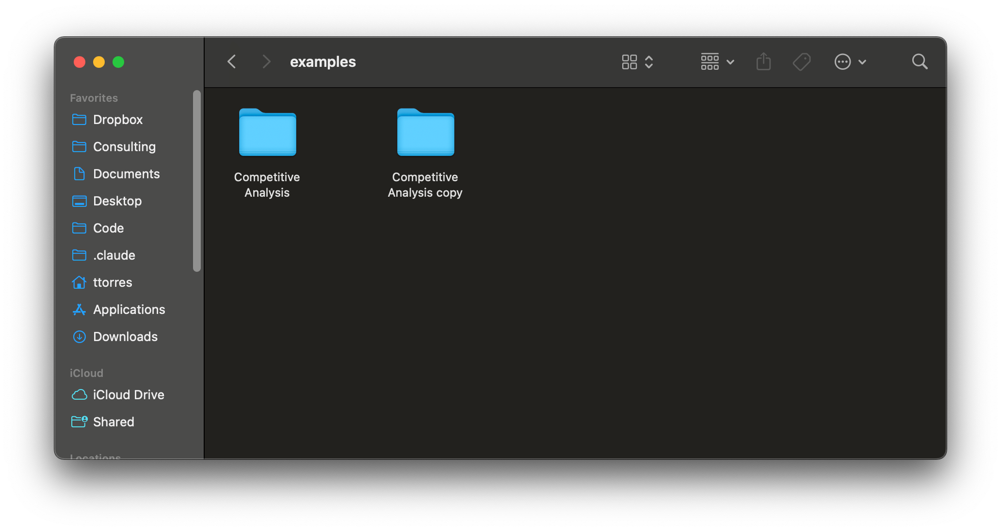 A screenshot of the original Competitive Analysis folder and the new Competitive Analysis copy folder.