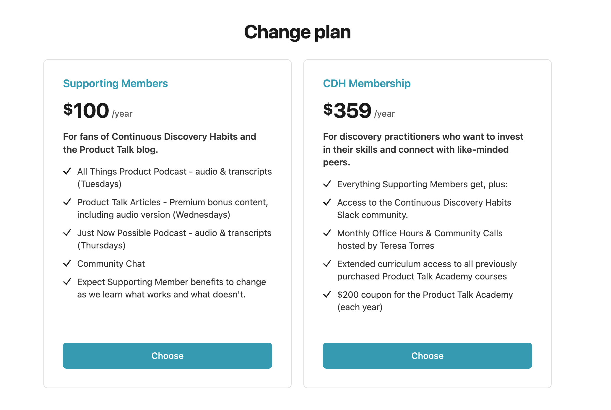 Our two subscription options: Supporting Members and CDH Members.