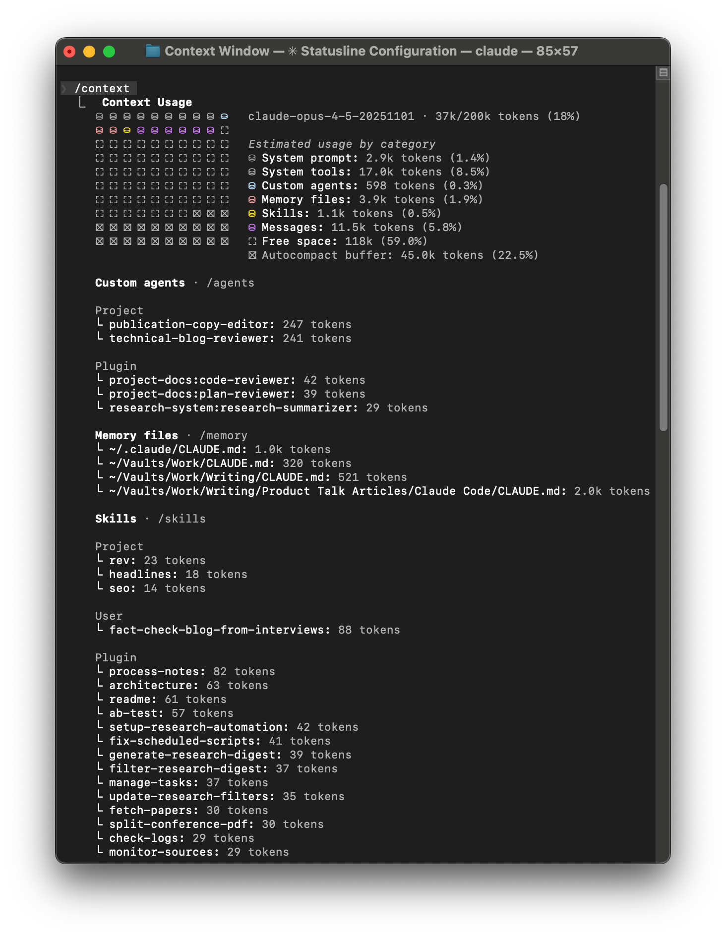 A screenshot showing the output of my /context command.