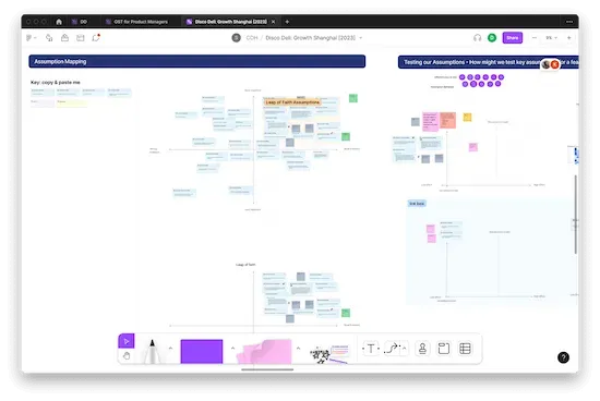 A screenshot of a FigJam workspace that has lots of color-coded sticky notes arranged in different patterns.