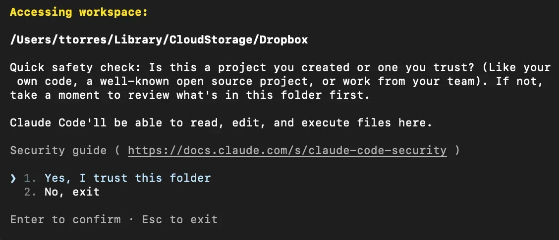 A screenshot of Claude asking for permission to access all of the content in my Dropbox folder.