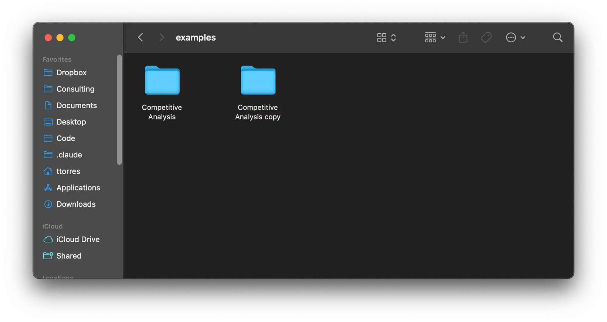 A screenshot of the original Competitive Analysis folder and the new Competitive Analysis copy folder.