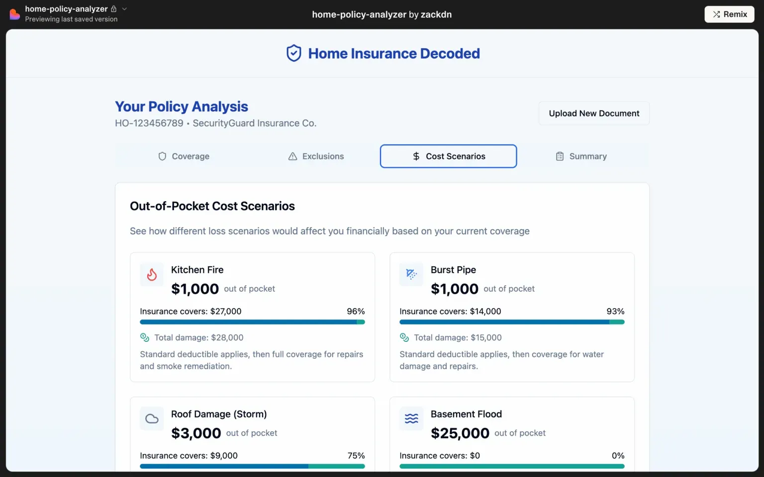 A screenshot of a policy analysis broken down in simple categories.