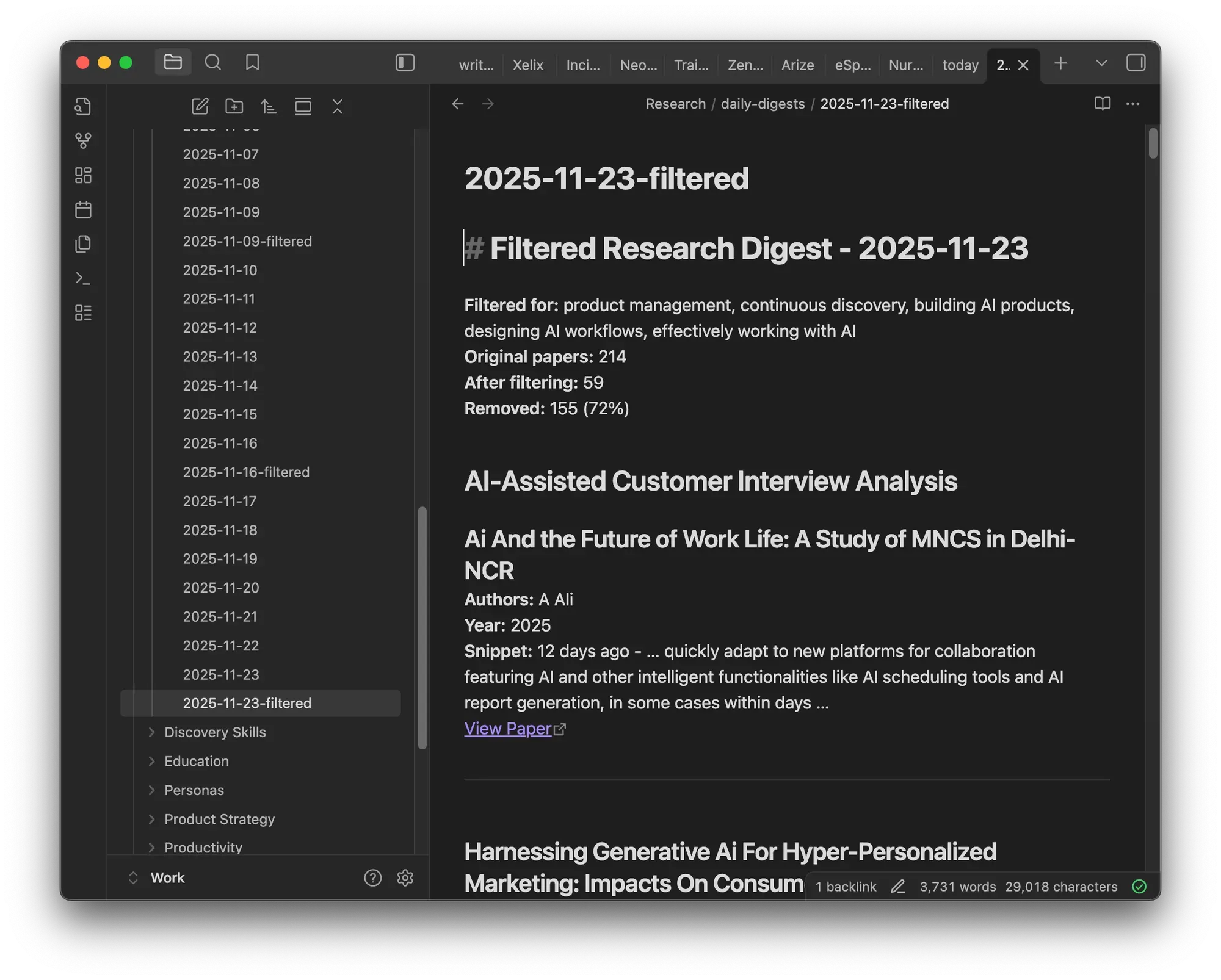 A screenshot of one of my daily research digests.