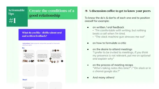 A screenshot of a slide that has advice about how to create a good relationship with coworkers by communicating effectively.