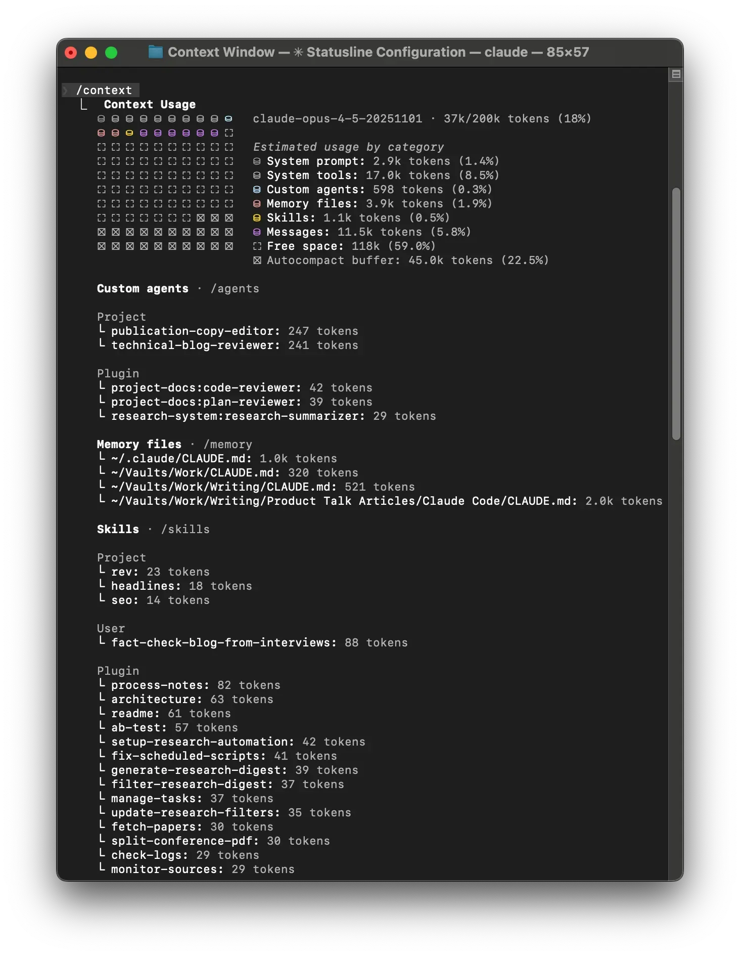 A screenshot showing the output of my /context command.