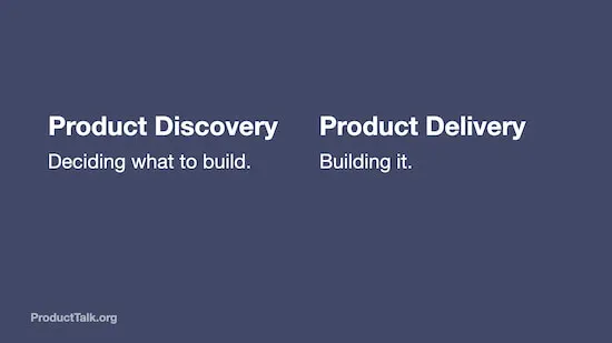 The text reads, "Product Discovery: Deciding what to build. Product Delivery: Building it."