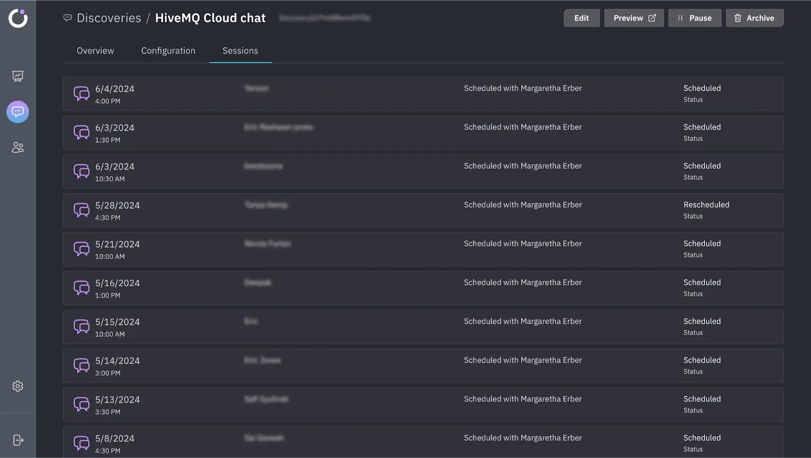 A screenshot from the Orbital User Interface showing when interviews have been scheduled with different members of the product trio.