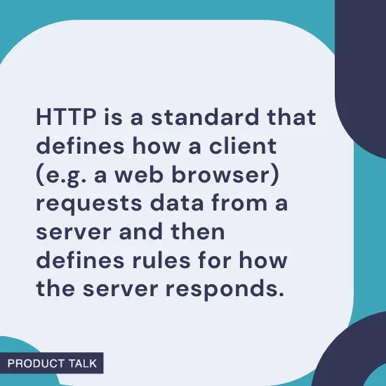 A description of HTTP as a standard that defines how a client, like a web browser, requests data from a server and how the server responds based on defined rules.