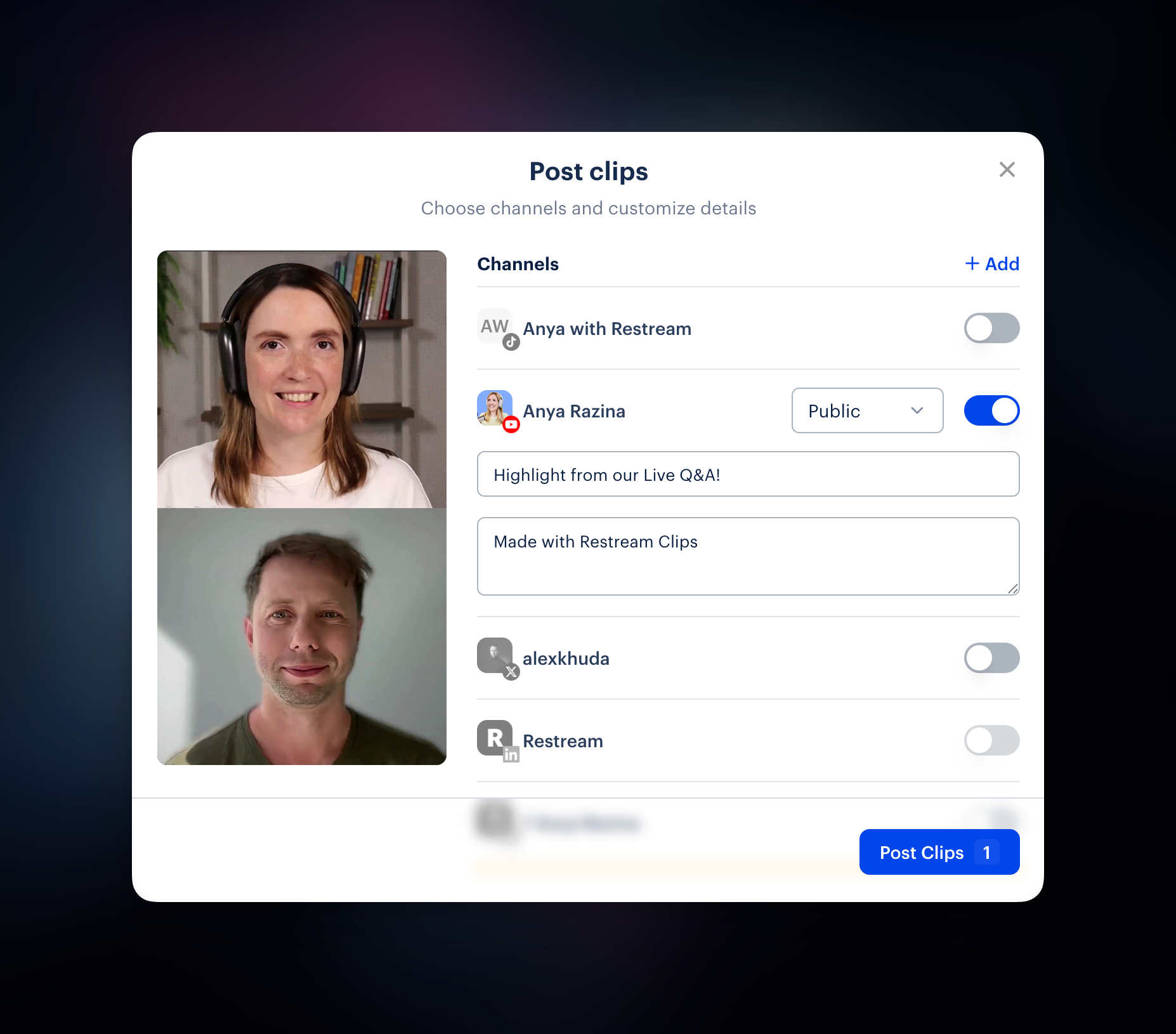 Post clips on Restream