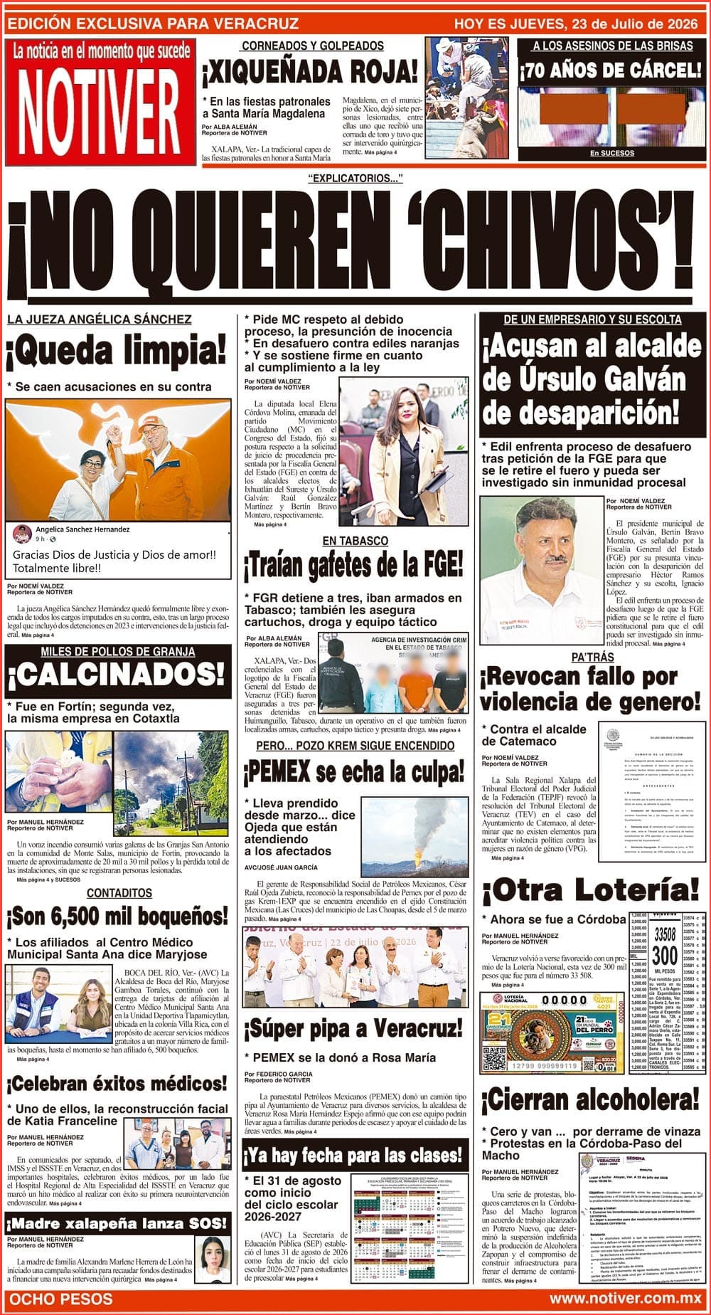 LA PORTADA - JUEVES 23 DE JULIO 2026