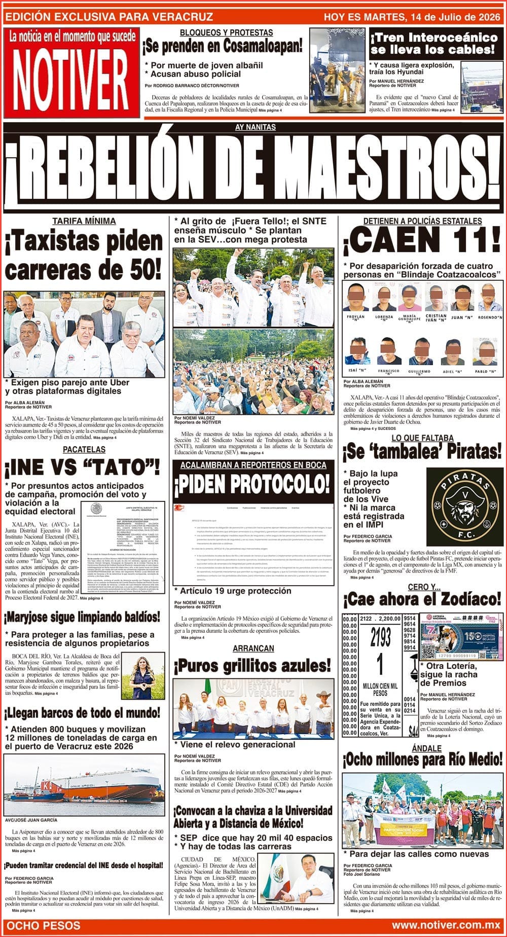 LA PORTADA - MARTES 14 DE JULIO 2026