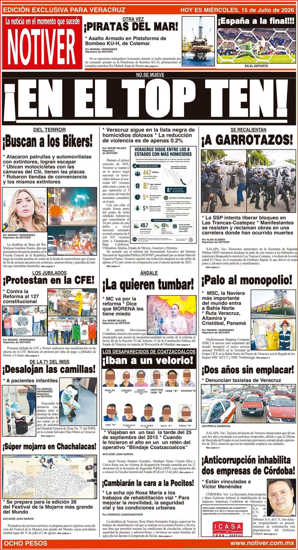 LA PORTADA - MIÉRCOLES 15 DE JULIO 2026
