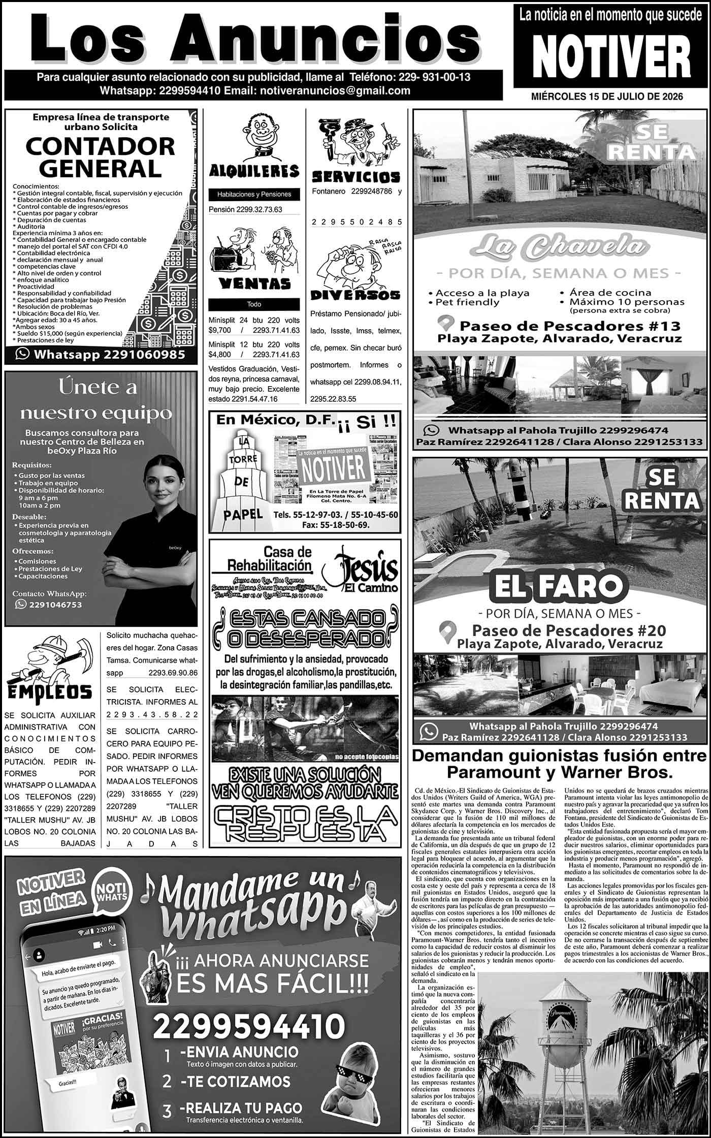 ...LOS ANUNCIOS, AVISOS Y DEMÁS! - MIÉRCOLES, 15 DE JULIO 2026