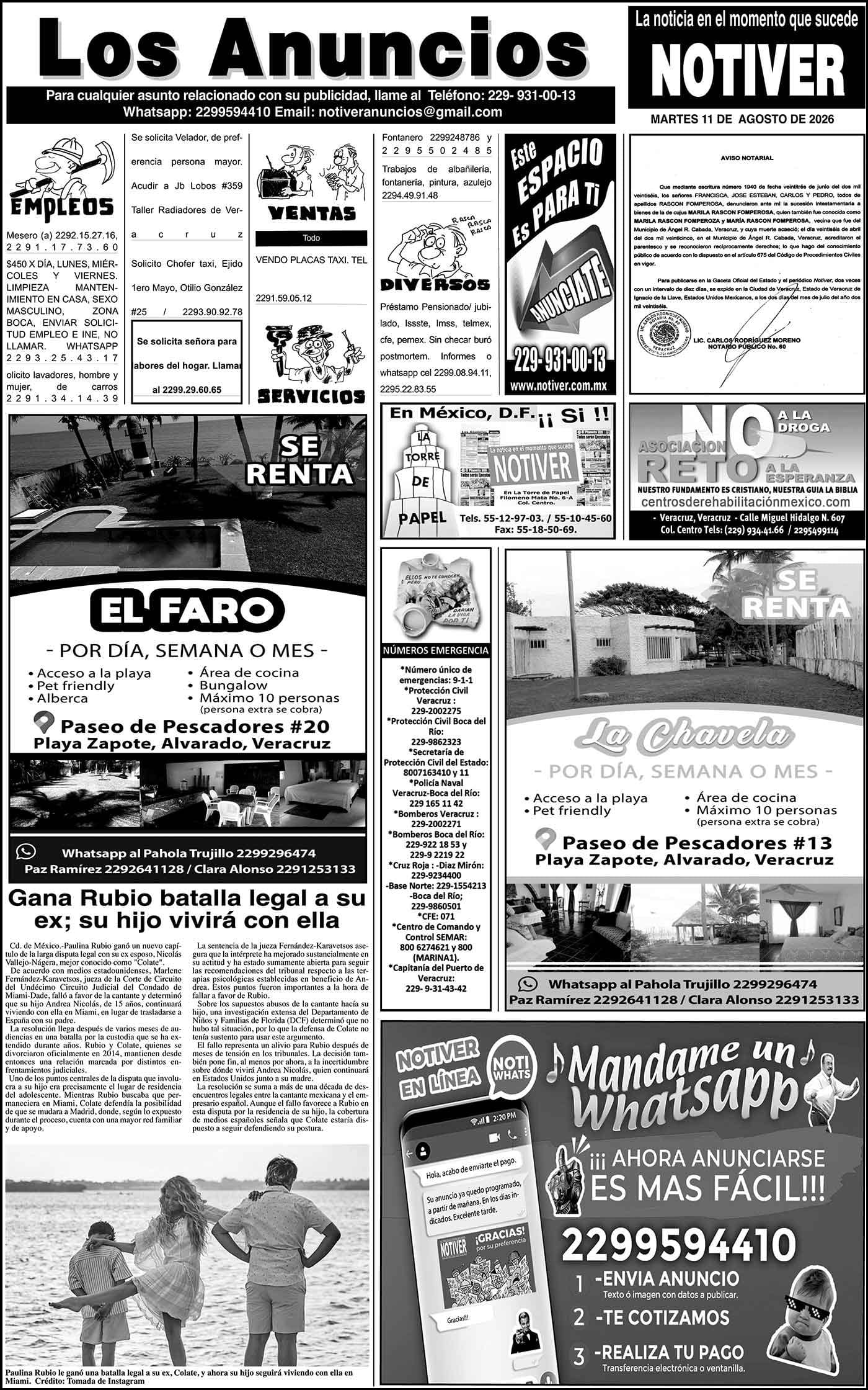 ...LOS ANUNCIOS, AVISOS Y DEMÁS! - MARTES, 11 DE AGOSTO 2026