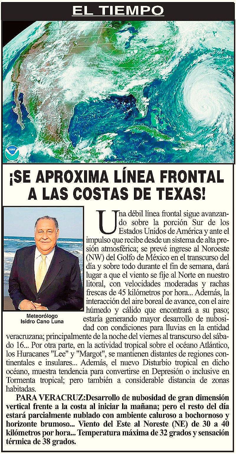 ¡SE APROXIMA LÍNEA FRONTAL A LAS COSTAS DE TEXAS!