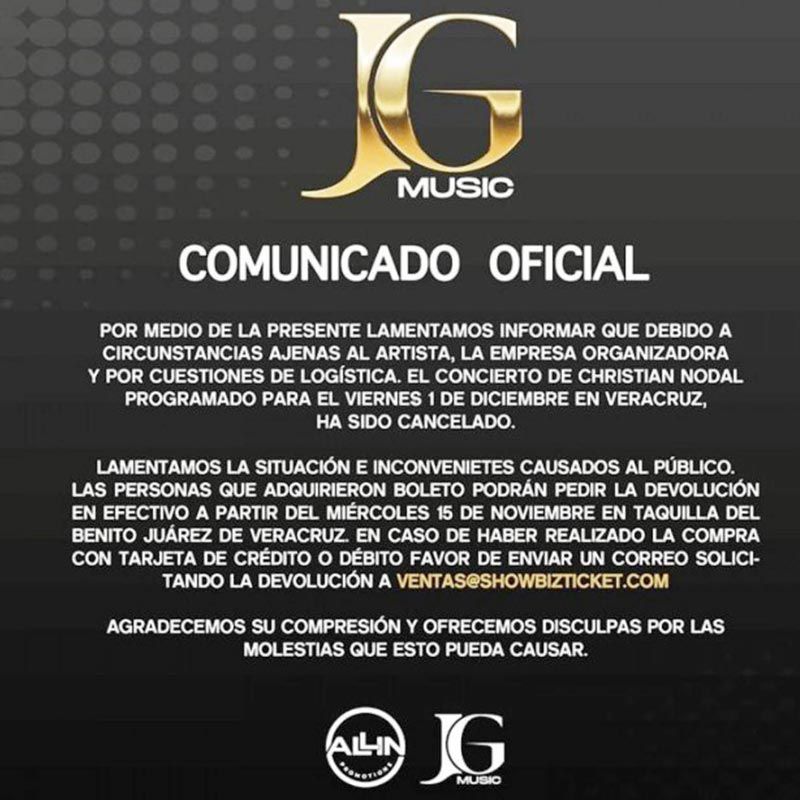 ¡CANCELAN CONCIERTO DE CHRISTIAN NODAL!