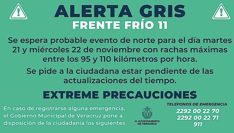 Por el Frente Frío 11... ¡ALERTA GRIS!