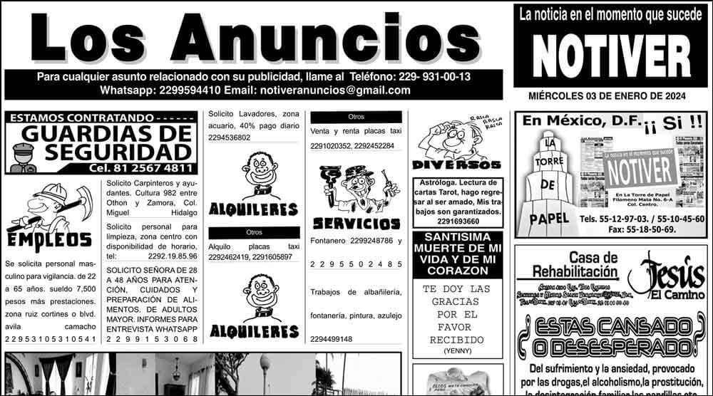 ...LOS ANUNCIOS, AVISOS Y DEMÁS! - MIÉRCOLES, 3 DE ENERO 2024