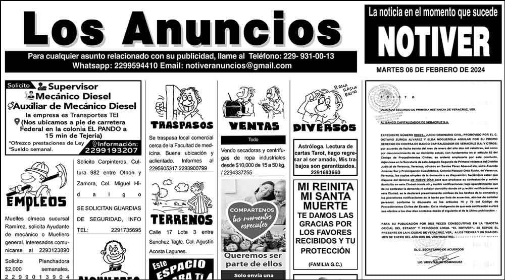 ...LOS ANUNCIOS, AVISOS Y DEMÁS! - MARTES, 6 DE FEBRERO 2024