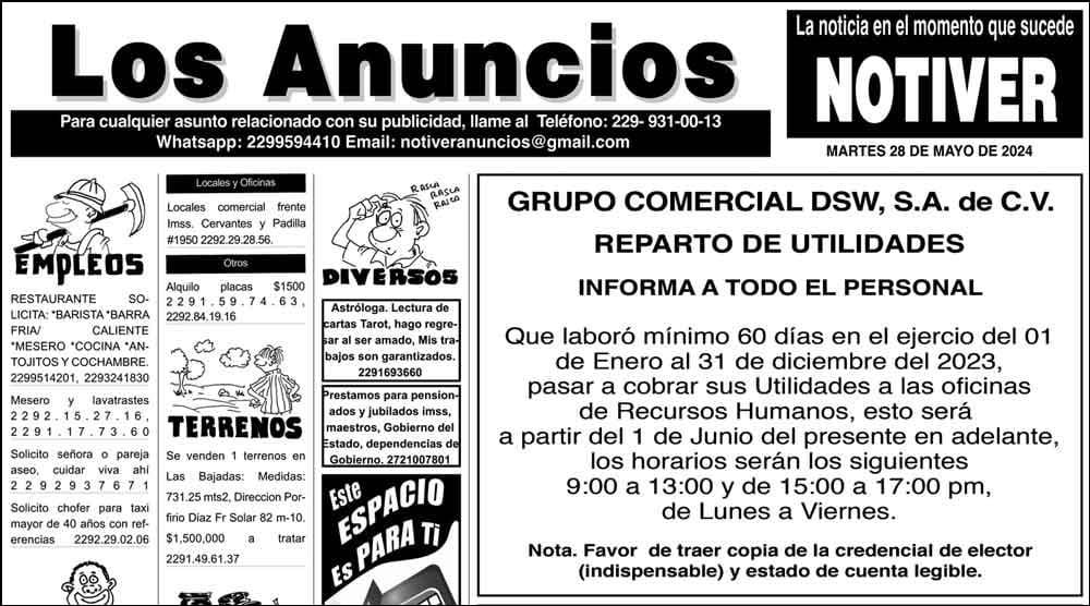 ...LOS ANUNCIOS, AVISOS Y DEMÁS! - MARTES, 28 DE MAYO 2024