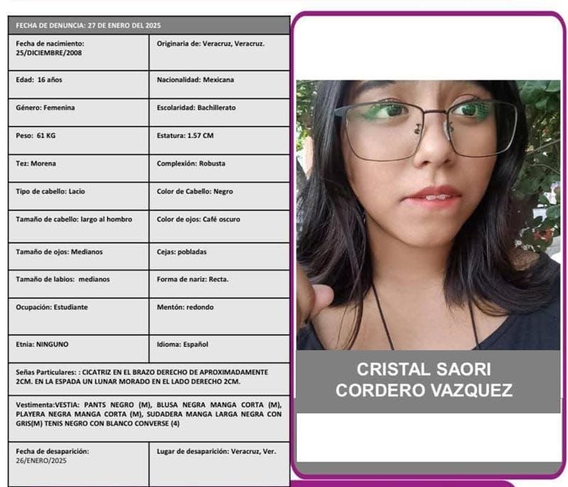 ¡DESAPARECIÓ CRISTAL SAORI DE 16 AÑOS!