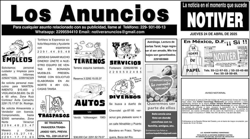 ...LOS ANUNCIOS, AVISOS Y DEMÁS! - JUEVES, 24 DE ABRIL 2025