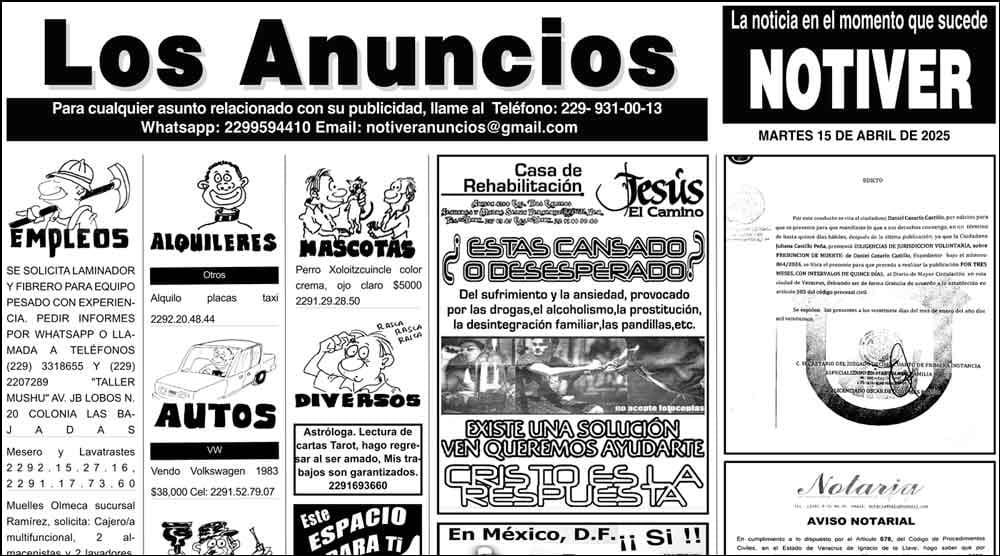 ...LOS ANUNCIOS, AVISOS Y DEMÁS! - MARTES, 15 DE ABRIL 2025