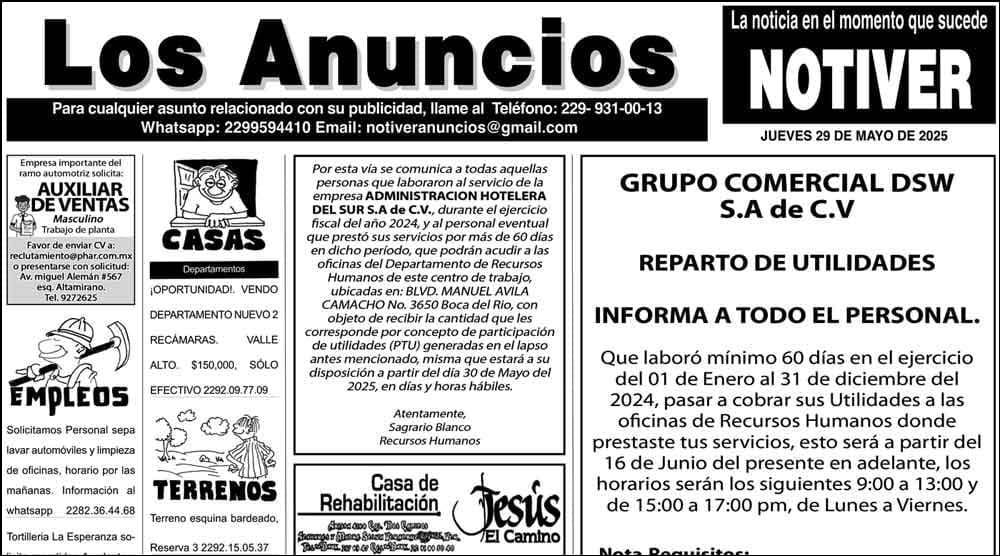 ...LOS ANUNCIOS, AVISOS Y DEMÁS! - JUEVES, 29 DE MAYO 2025
