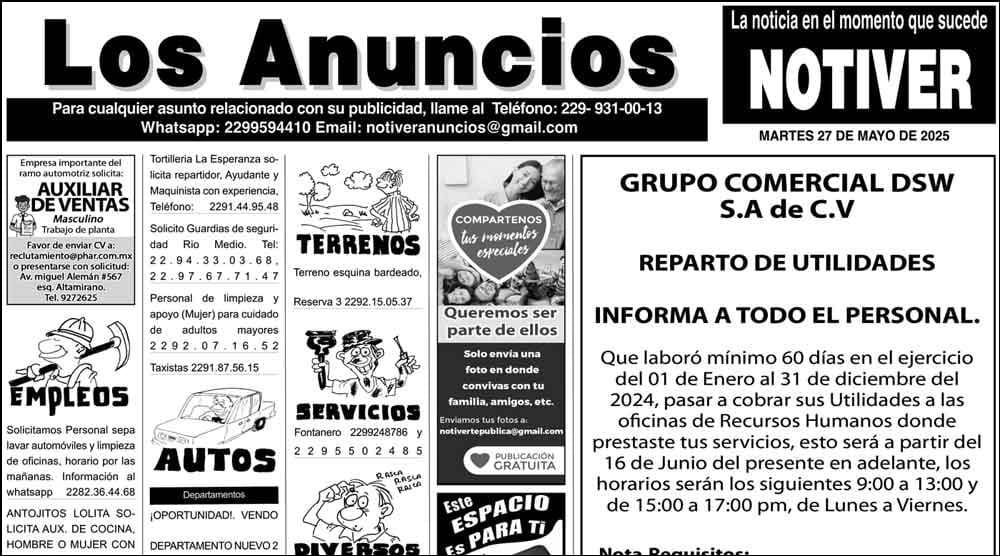 ...LOS ANUNCIOS, AVISOS Y DEMÁS! - MARTES, 27 DE MAYO 2025