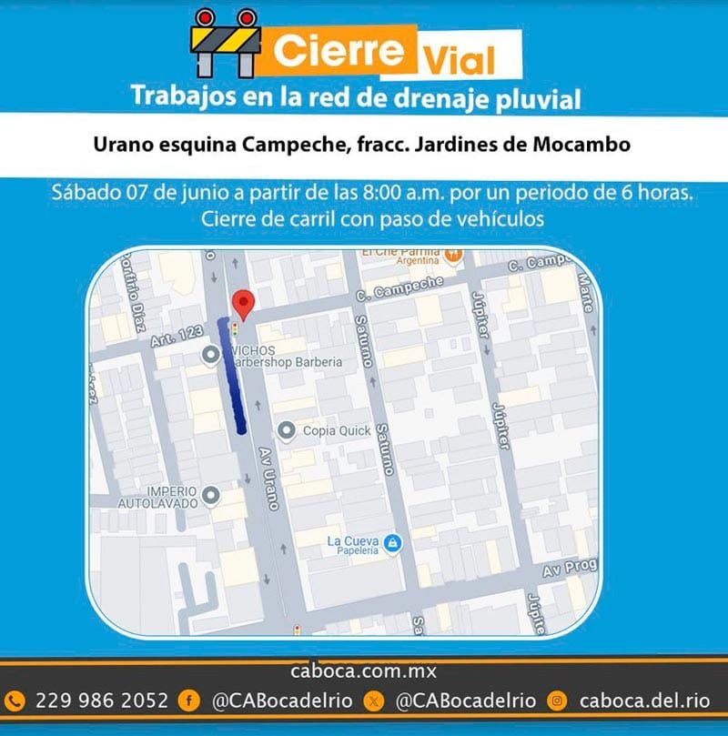 ¡CIERRE VIAL EN URANO!