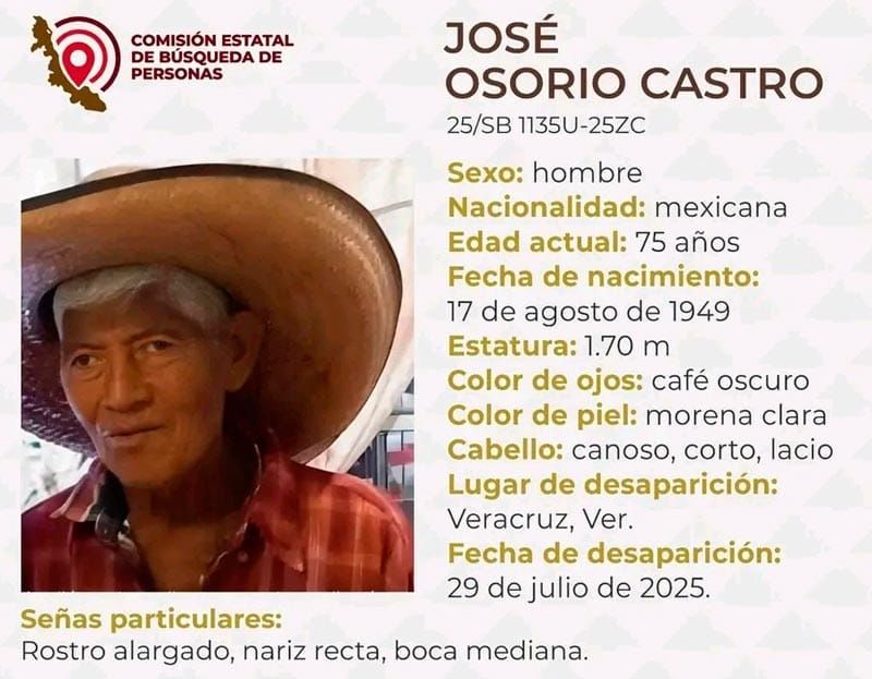 ¡DESAPARECIO JOSÉ OSORIO DE 75 AÑOS!