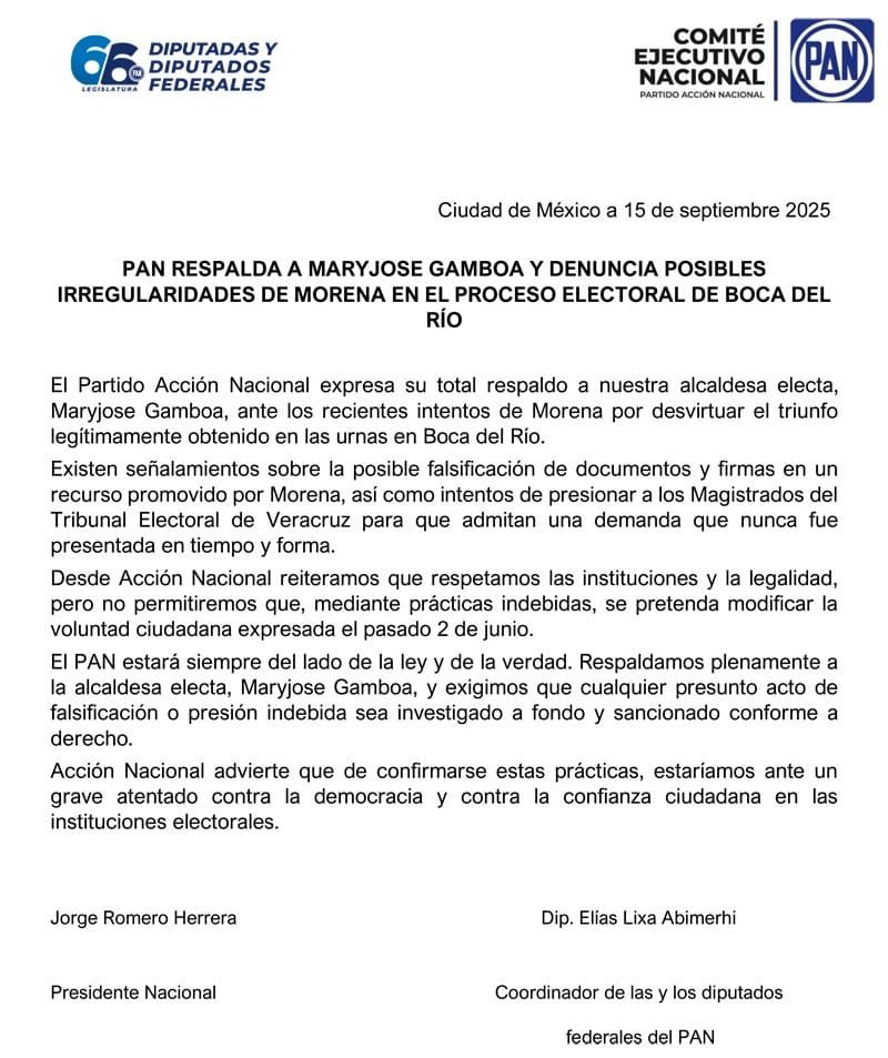 ¡TRUENA EL PAN NACIONAL! - *Respalda a Maryjose, intento de fraude en elección de Boca del Río