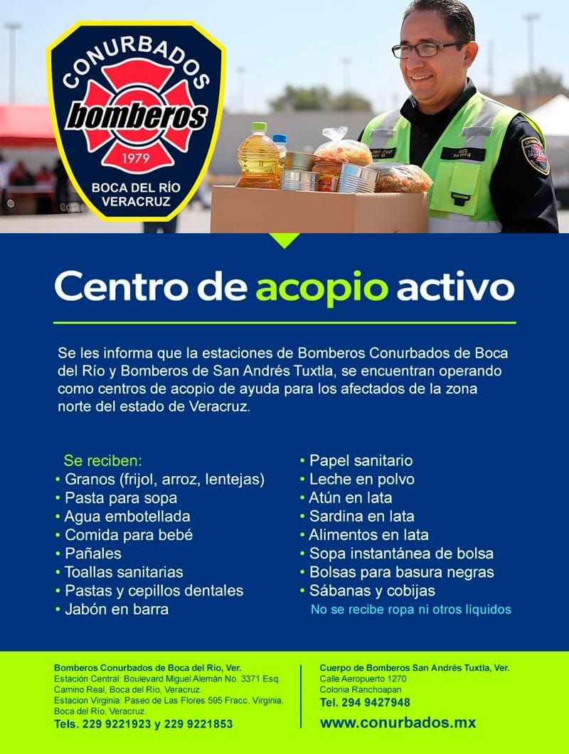 ¡BOMBEROS CONURBADOS ACTIVAN CENTRO DE ACOPIO EN APOYO A AFECTADOS! - POR LLUVIAS EN EL NORTE DE VERACRUZ