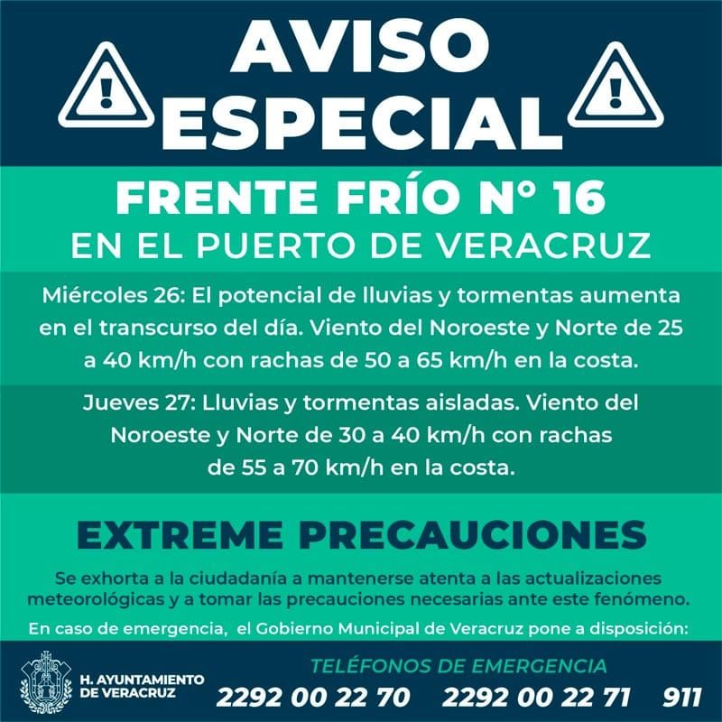 ¡LLUVIAS Y VIENTOS TRAE FRENTE 16! - *Se espera evento de Norte prolongado