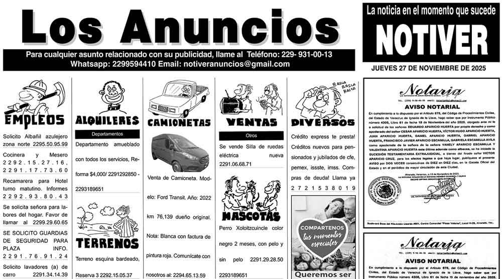 ...LOS ANUNCIOS, AVISOS Y DEMÁS! - JUEVES, 27 DE NOVIEMBRE 2025