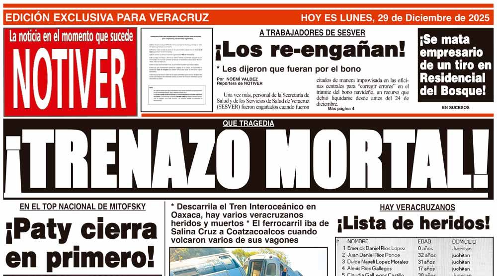 LA PORTADA - LUNES 29 DE DICIEMBRE 2025
