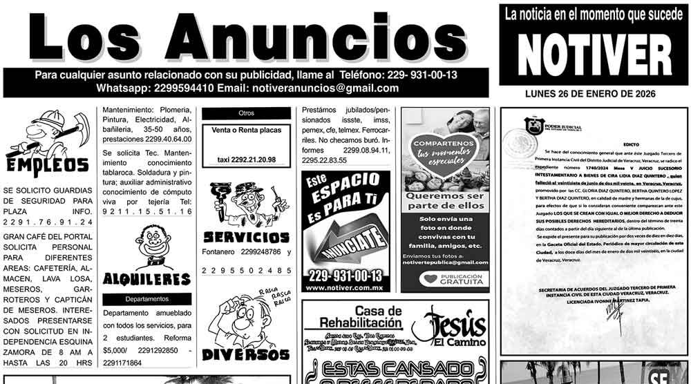 ...LOS ANUNCIOS, AVISOS Y DEMÁS! - LUNES, 26 DE ENERO 2026