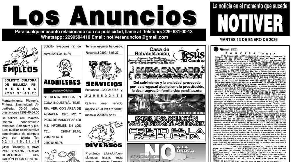 ...LOS ANUNCIOS, AVISOS Y DEMÁS! - MARTES, 13 DE ENERO 2026