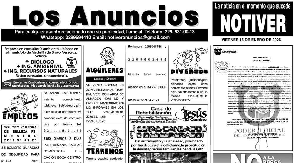 ...LOS ANUNCIOS, AVISOS Y DEMÁS! - VIERNES, 16 DE ENERO 2026