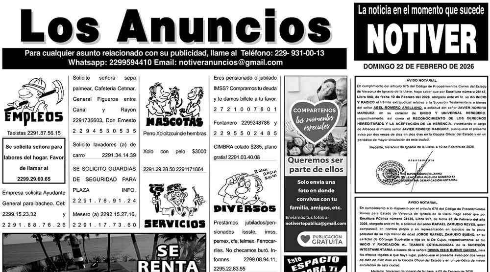 ...LOS ANUNCIOS, AVISOS Y DEMÁS! - DOMINGO, 22 DE FEBRERO 2026