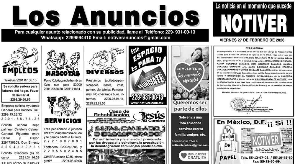 ...LOS ANUNCIOS, AVISOS Y DEMÁS! - VIERNES, 27 DE FEBRERO 2026