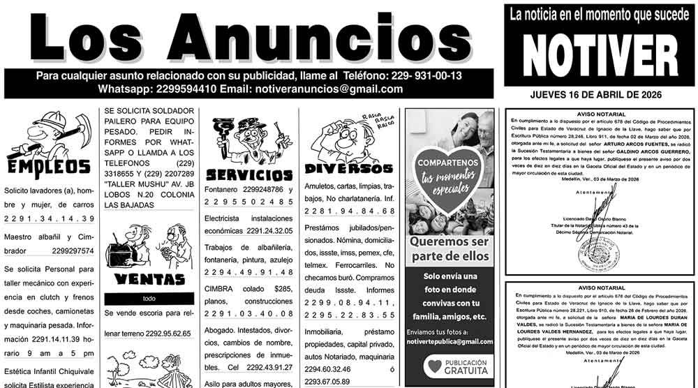 ...LOS ANUNCIOS, AVISOS Y DEMÁS! - JUEVES, 16 DE ABRIL 2026