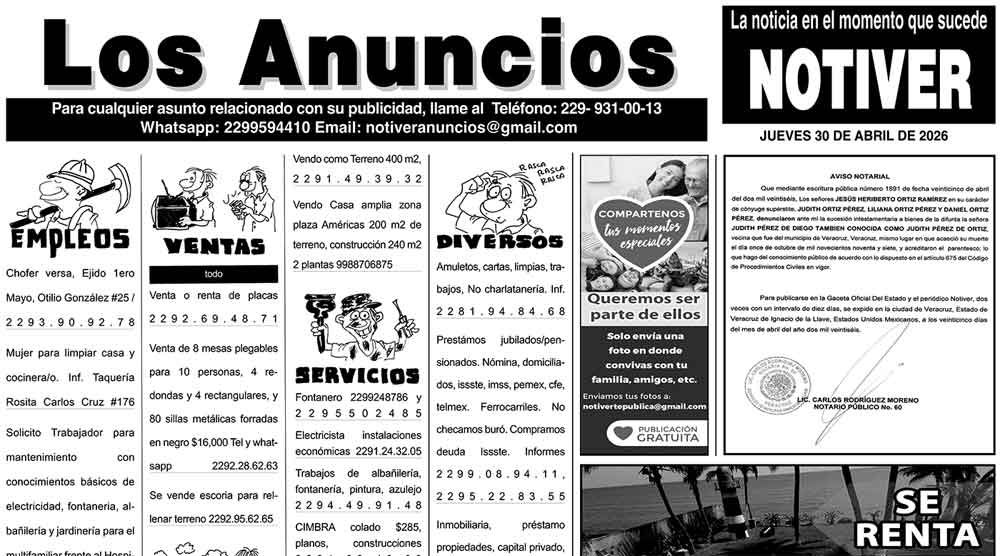 ...LOS ANUNCIOS, AVISOS Y DEMÁS! - JUEVES, 30 DE ABRIL 2026
